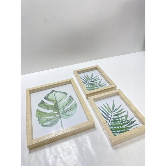 Sealed Set of 3 Leaves Botanical Leaf Minimalist Photo Wooden Frames Art New - Picture 7 of 11